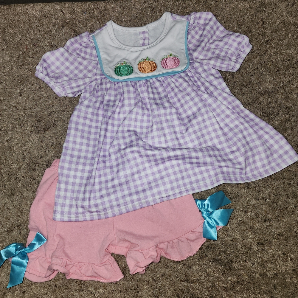 Purple Gingham Baby Dress with Pink Bloomers